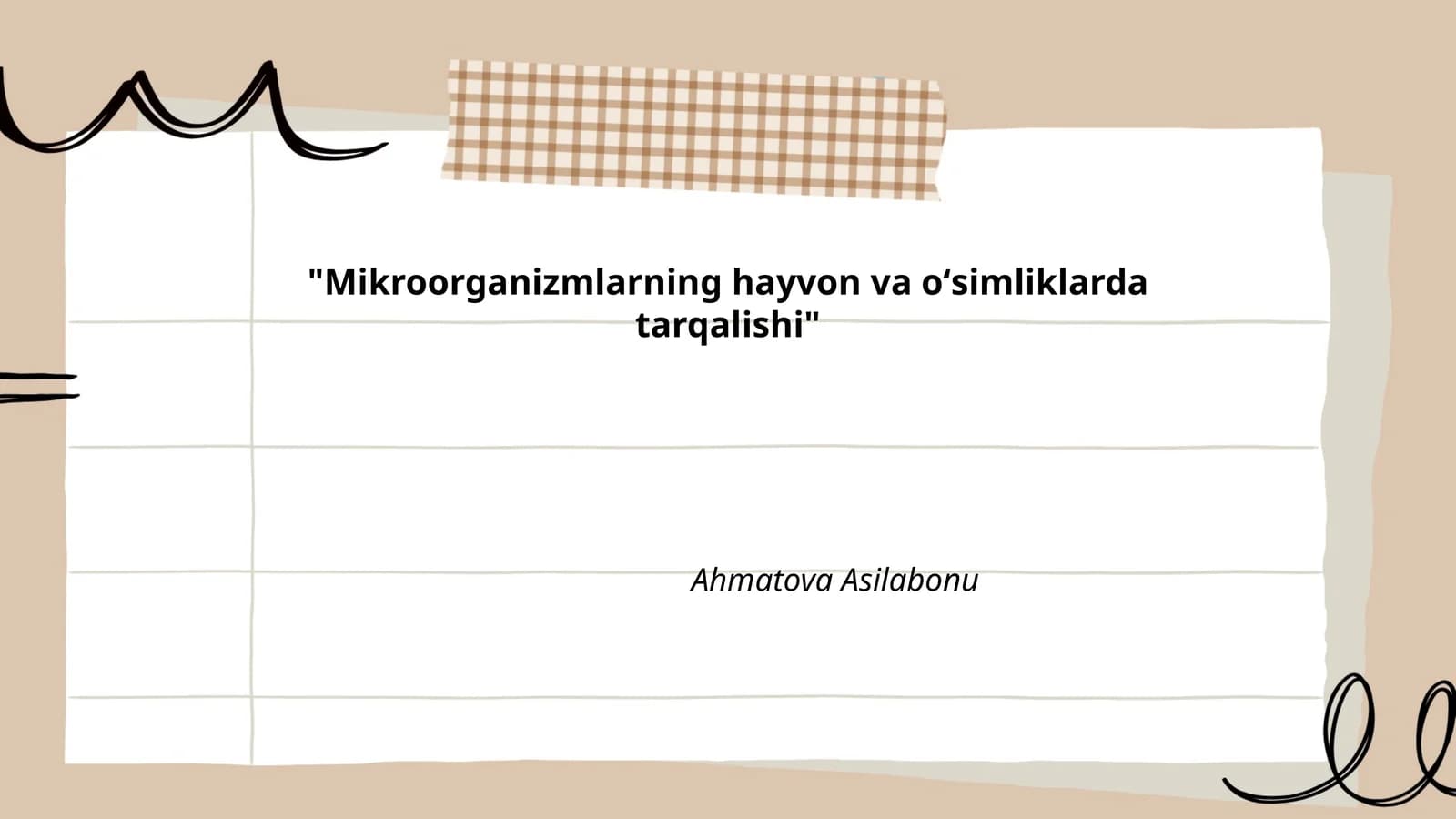 "Mikroorganizmlarning hayvon va oʻsimliklarda tarqalishi"