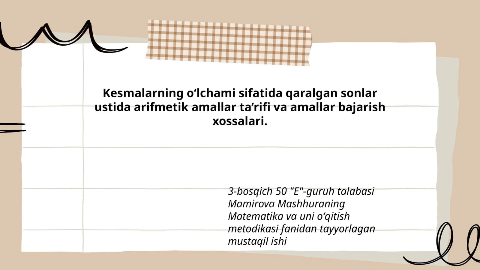 Mamirova Mashhuraning Matematika va uni oʻqitish metodikasi