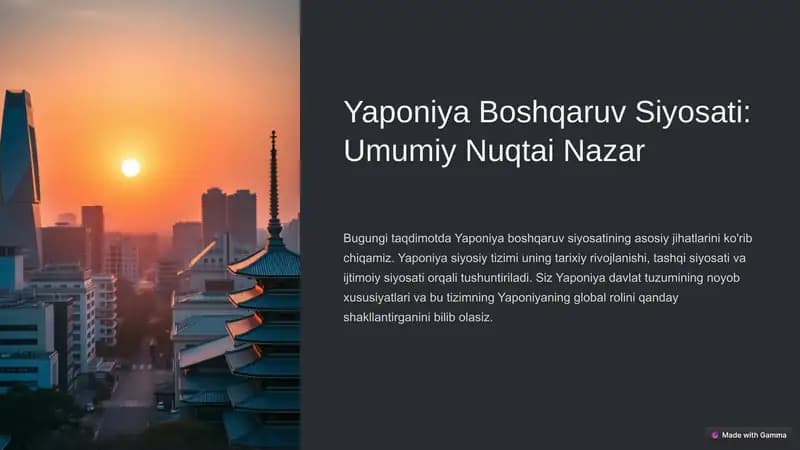 Yaponiya Boshqaruv Siyosati: Umumiy Nuqtai Nazar