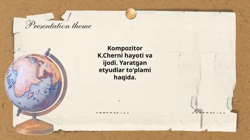 Kompozitor K. Cherni hayoti va ijodi. Yaratgan etyudlar to'plami