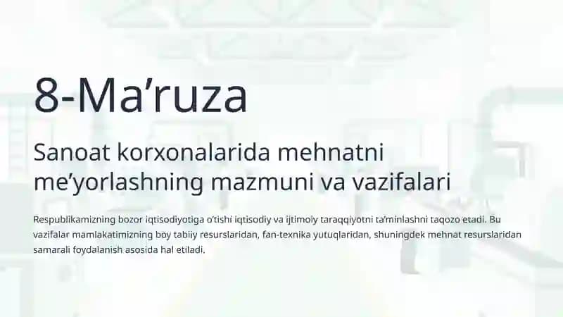 Reja va Mehnatni Me’yorlashning Samaradorlikka Ta’siri