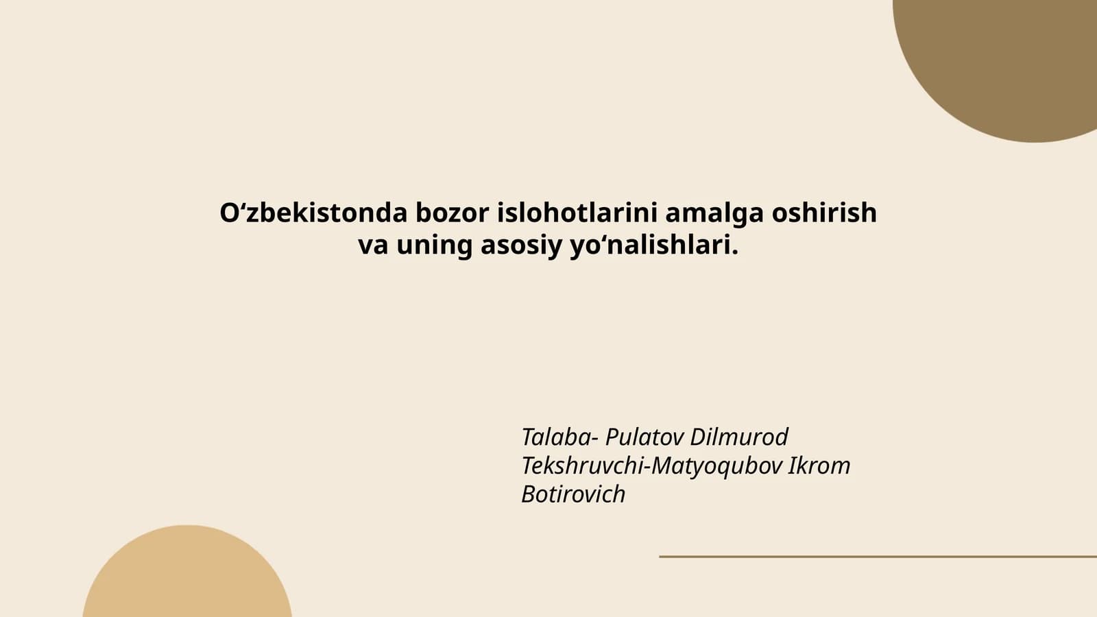 O'zbekistonda bozor islohotlarini amalga oshirish