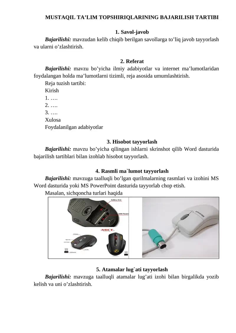 MUSTAQIL TA’LIM TOPSHIRIQLARINING BAJARILISH TARTIBI