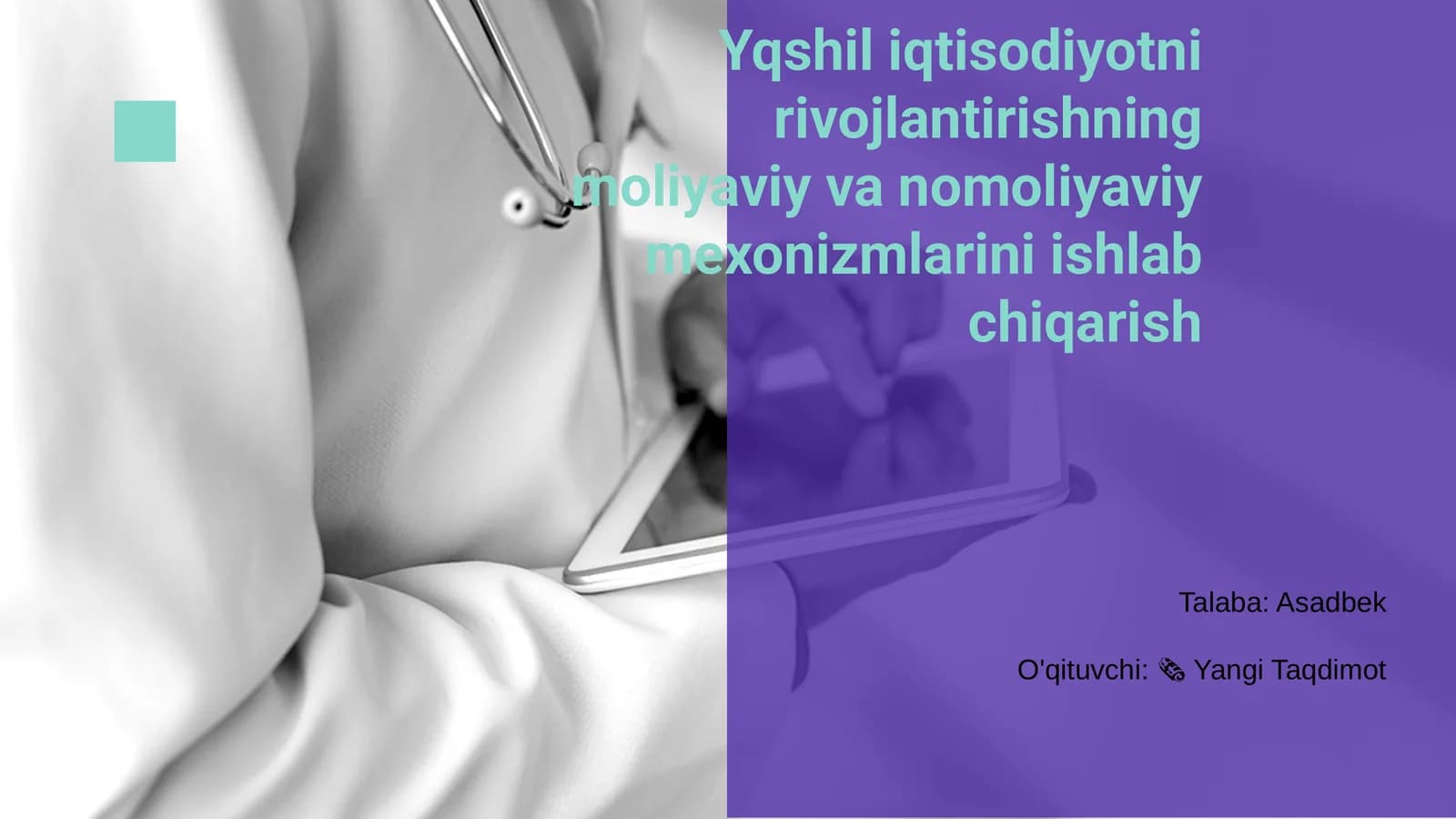 Yshil iqtisodiyotni rivojlantirishning moliyaviy va nomoliyaviy mexonizmlarini ishlab chiqarish