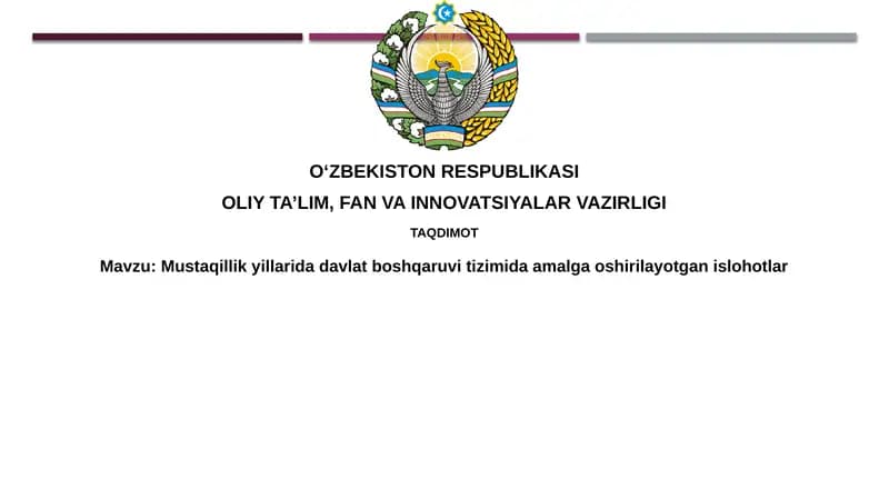 Mustaqillik Yillarida Davlat Boshqaruvi Islohotlarining Asosiy Bosqichlari va Yo'nalishlari