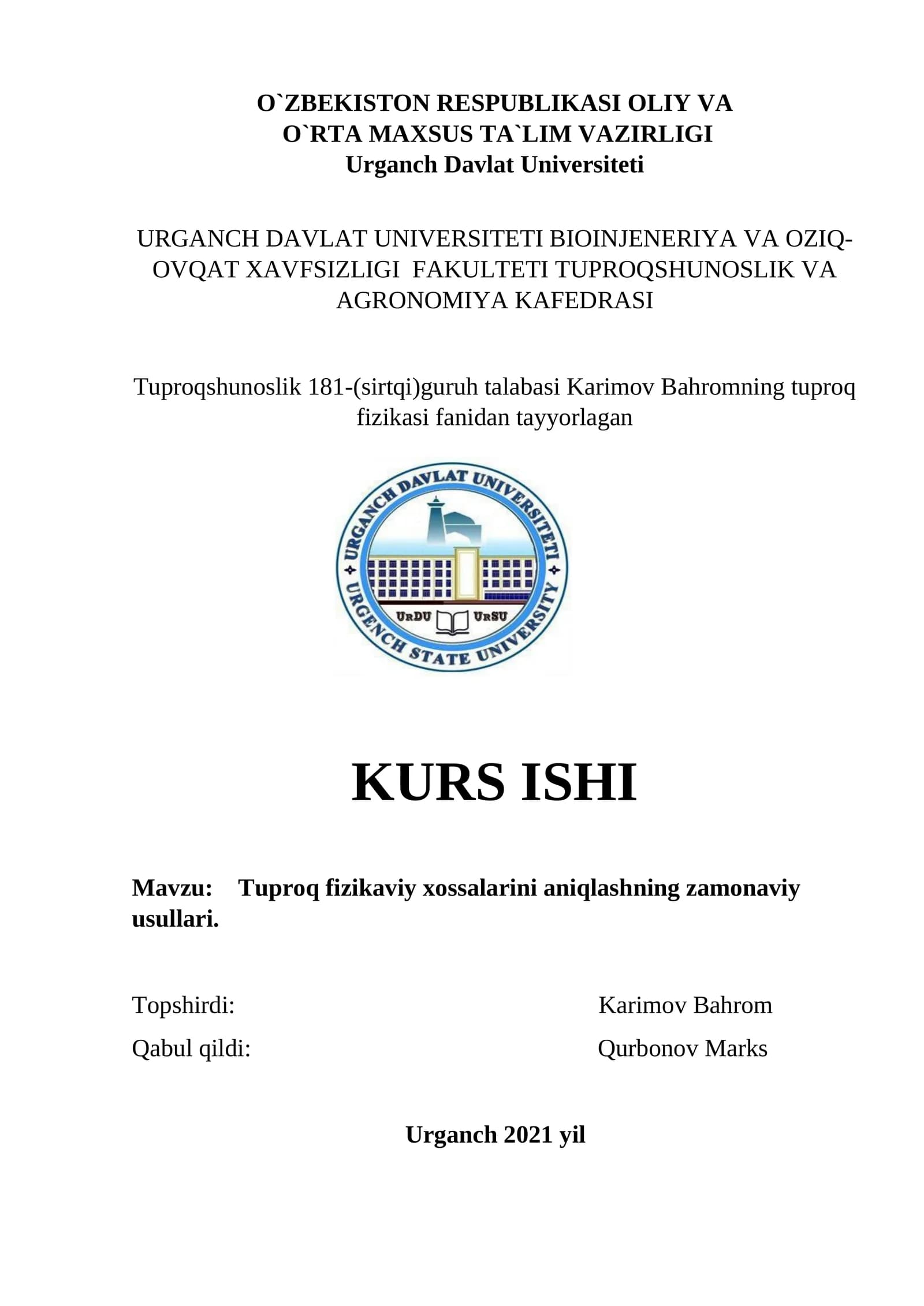 Tuproq fizikaviy xossalarini aniqlashning zamonaviy usullari