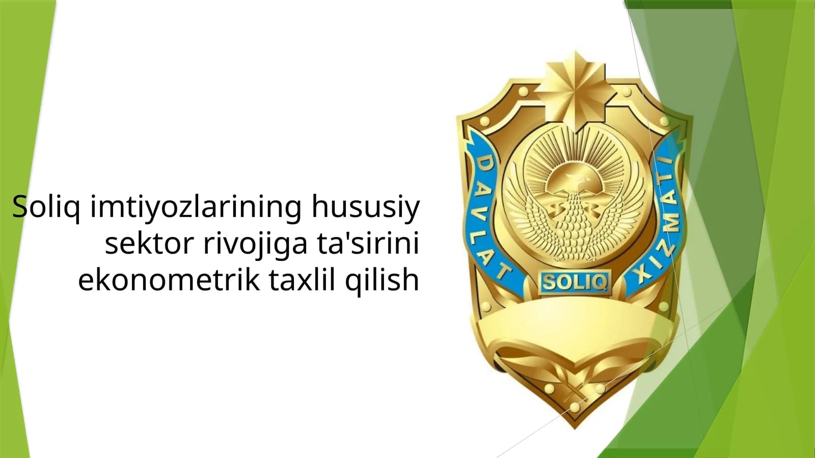 Soliq imtiyozlarining hususiy sektor rivojiga ta'sirini ekonometrik taxlil qilish (Prezentatsiya)