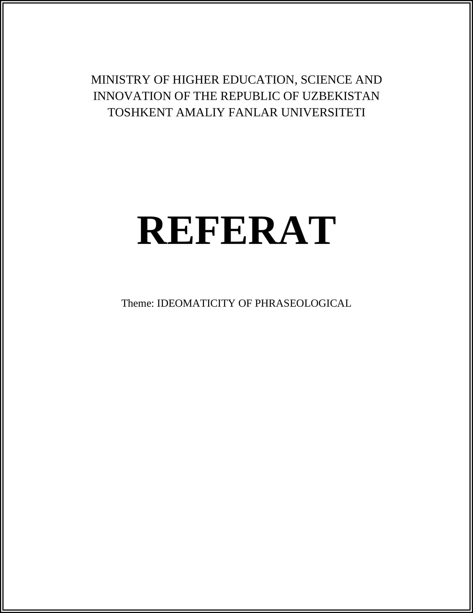 IDEOMATICITY OF PHRASEOLOGICAL