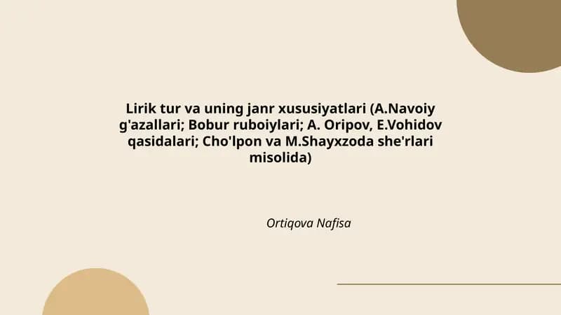 Lirik tur va uning janr xususiyatlari