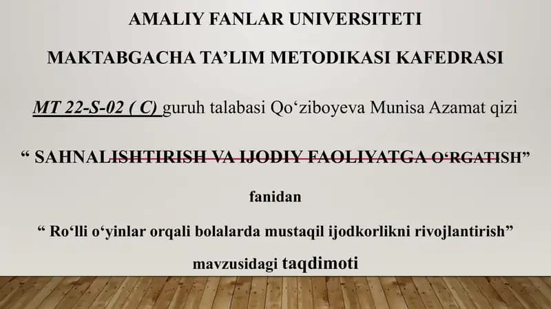 Roʻlli oʻyinlar orqali bolalarda mustaqil ijodkorlikni rivojlantirish