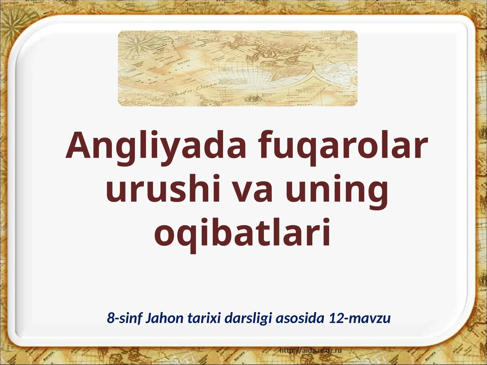 8-sinf Jahon tarixi Angliyada fuqarolar urushi va uning oqibatlari dars taqdimot