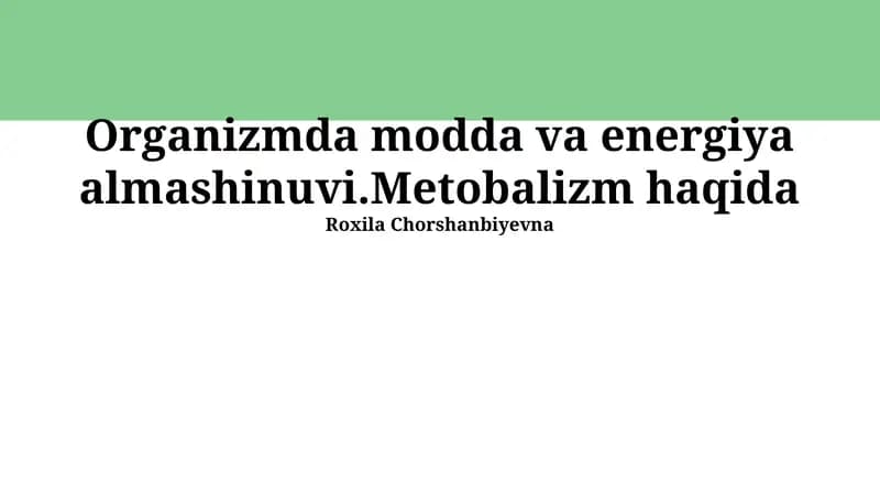Modda va Energiya Almashinuvi