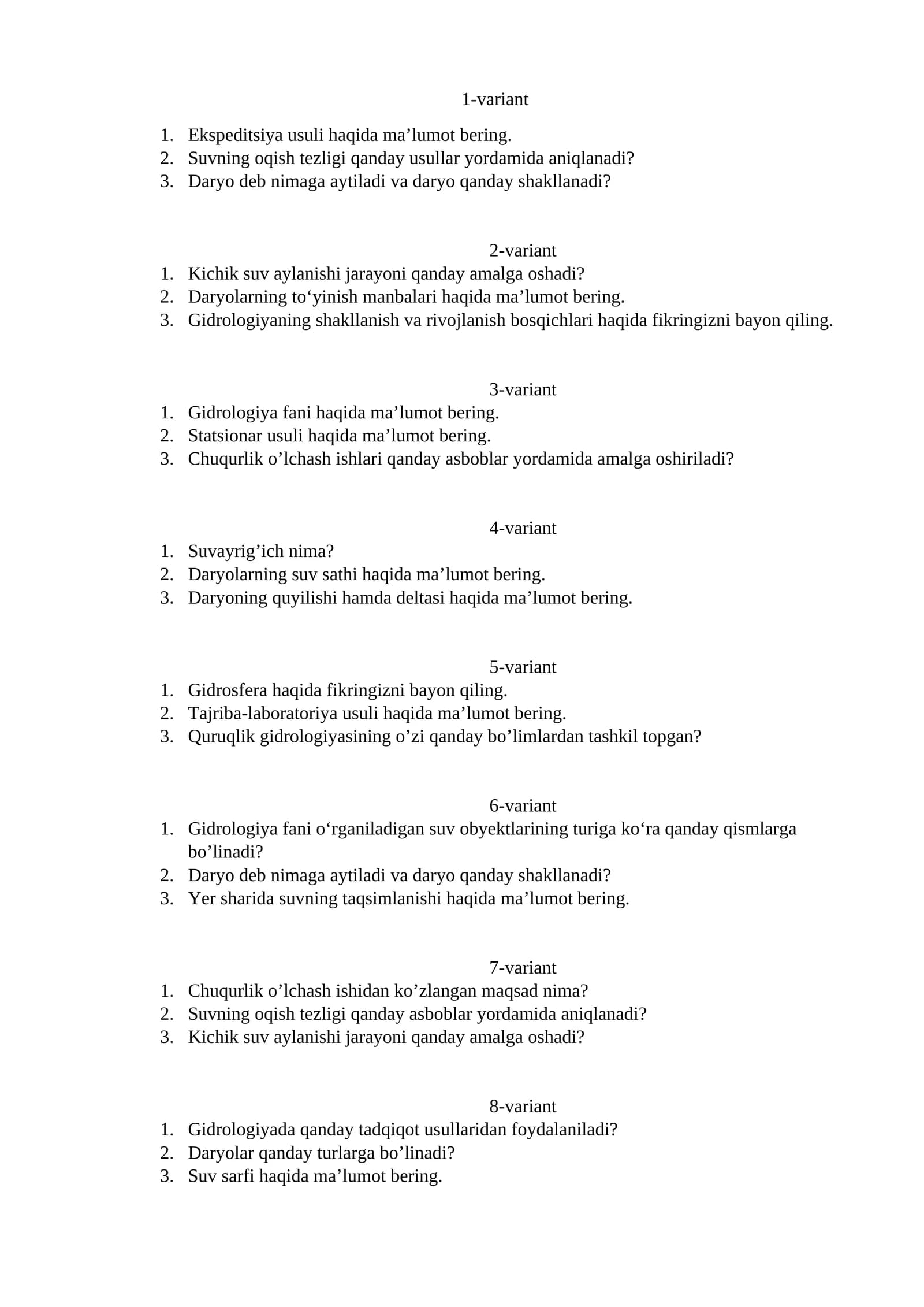 Daryo va suvlar