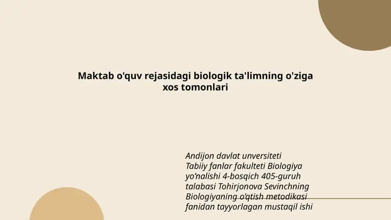 Biologiyaning o’qtish metodikasi