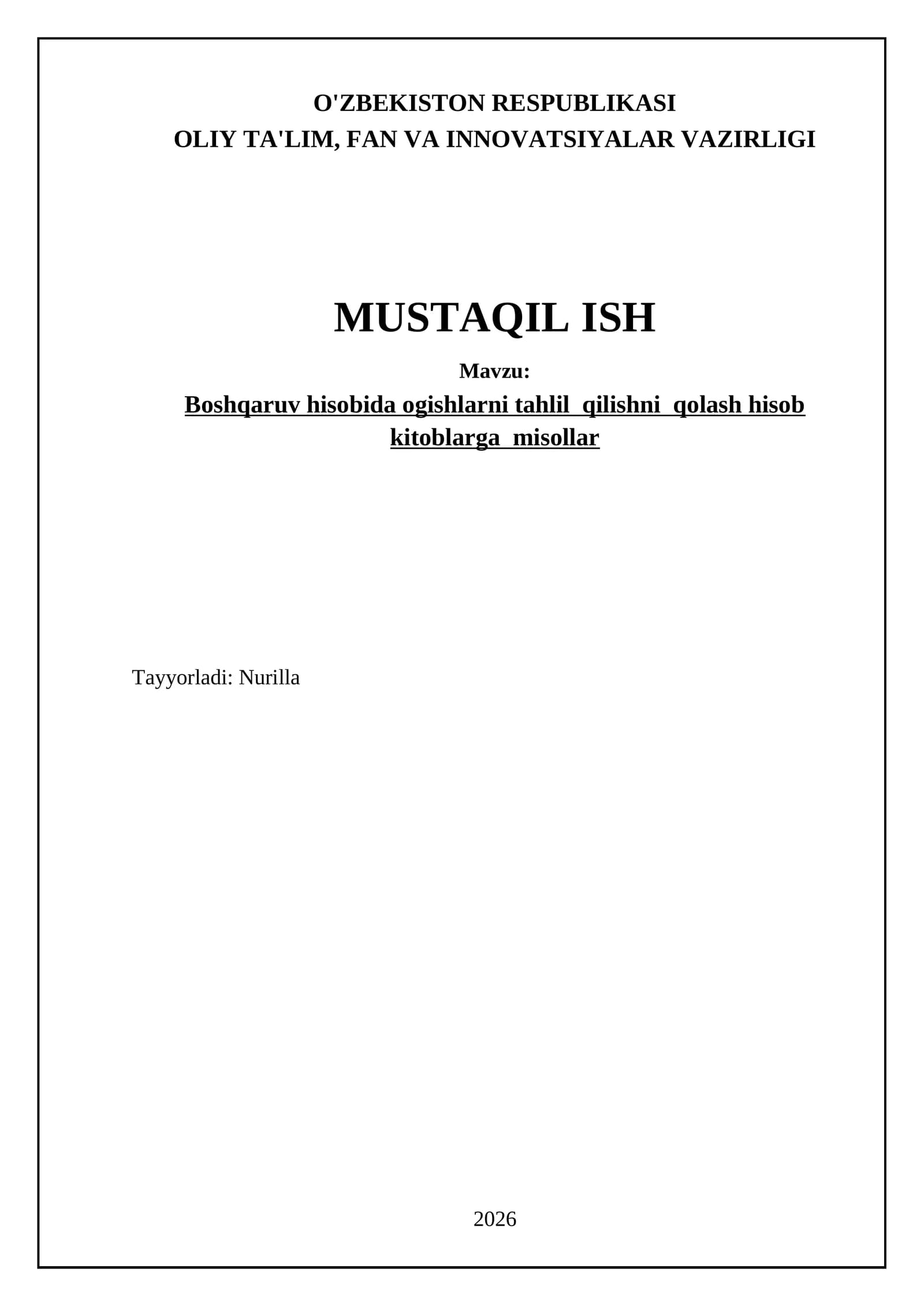 Boshqaruv hisobida ogishlarni tahlil qilishni qolash hisob kitoblarga misollar