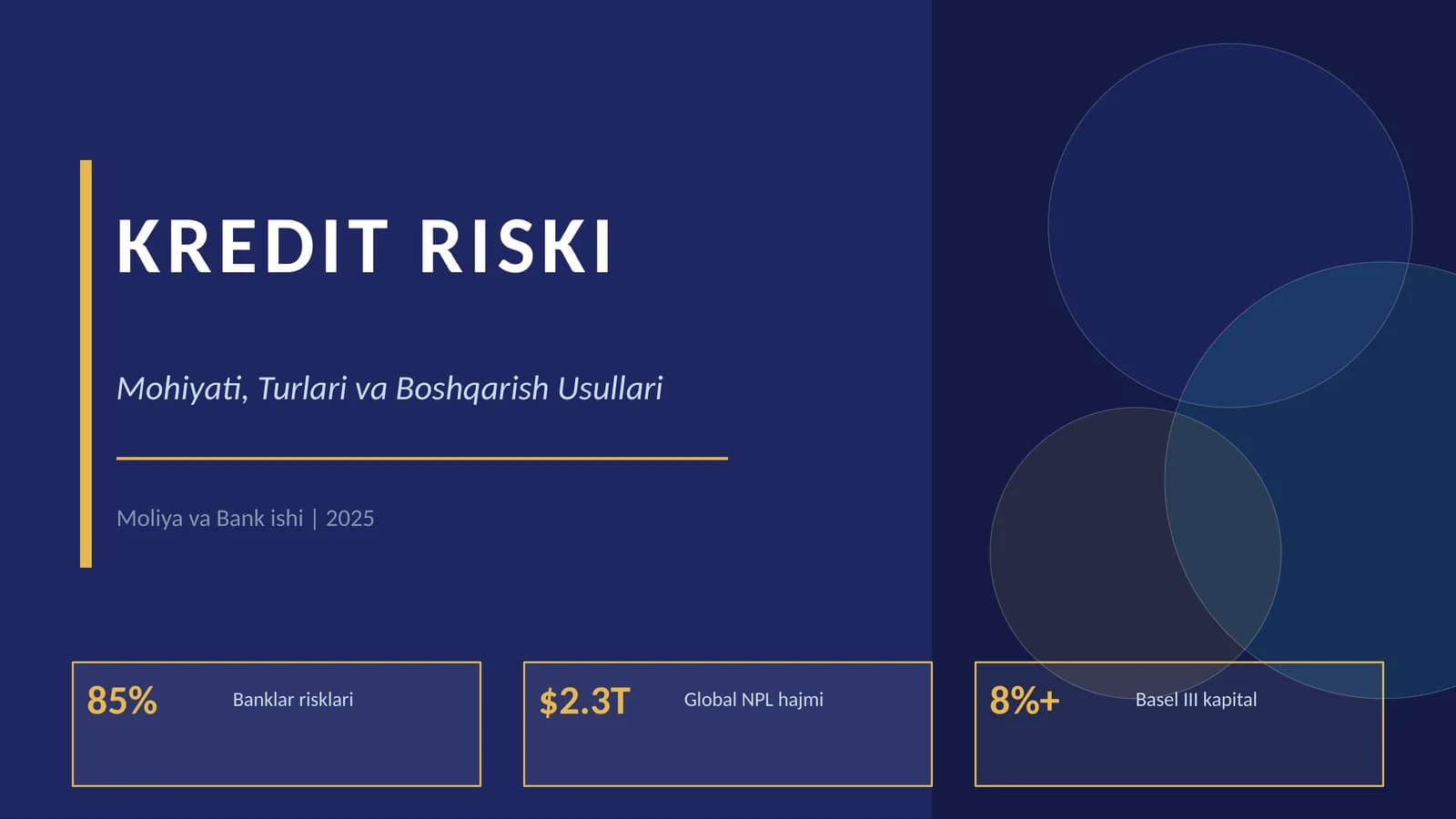 Kredit riski mohiyati, turlari va boshqarish usullari