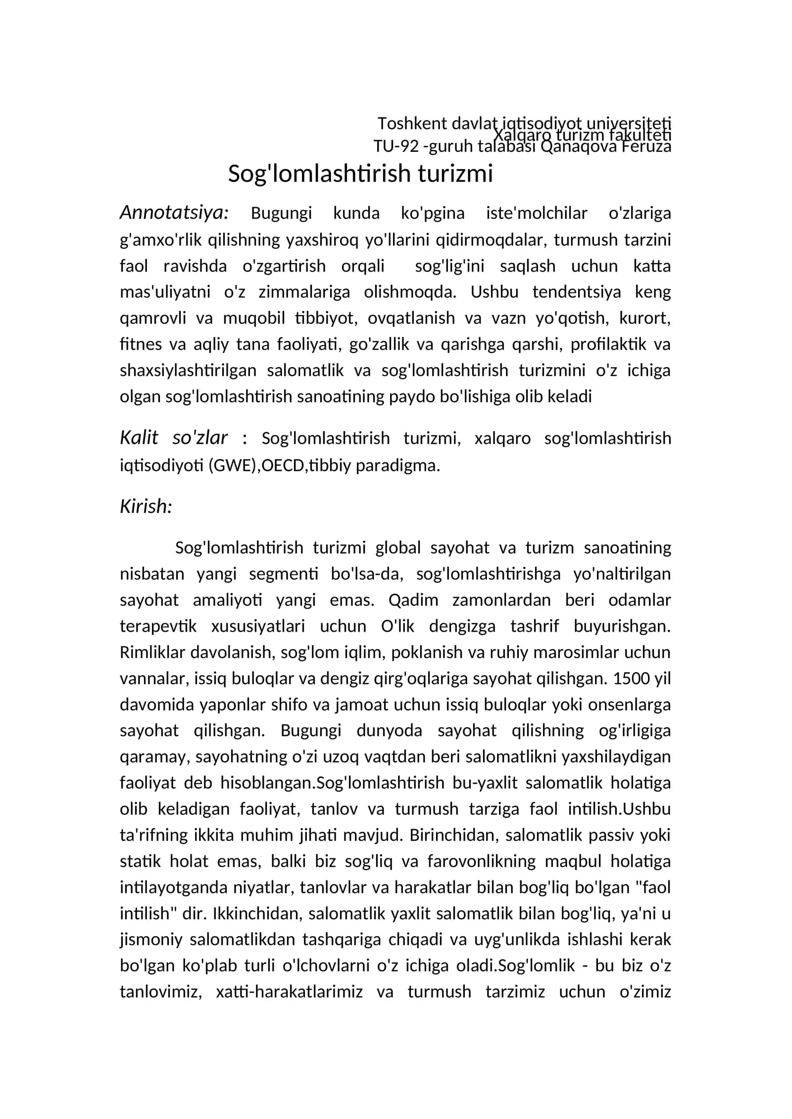 Sog'lomlashtirish turizmi