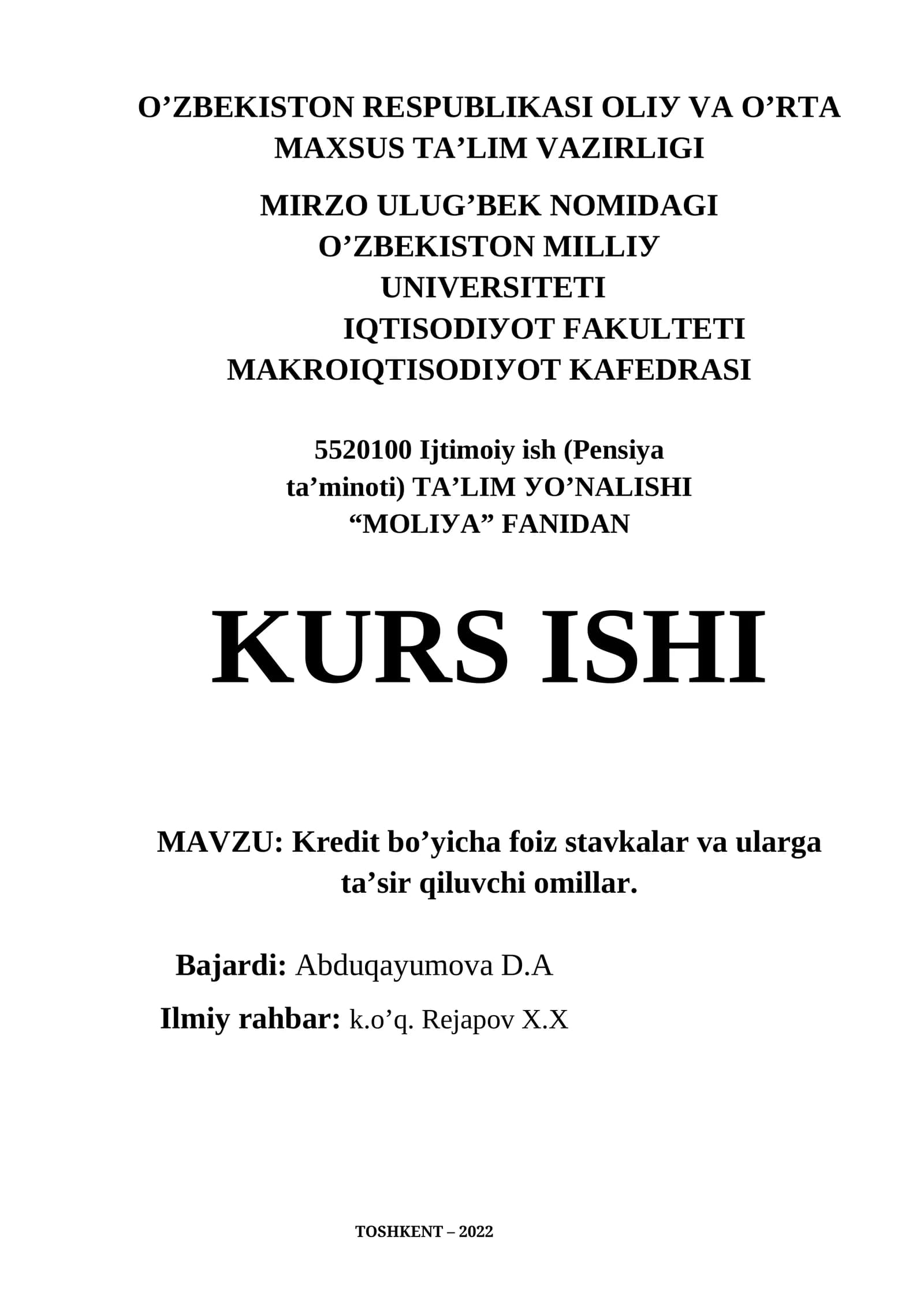 Krеdit bо’уichа fоiz stаvkаlаr vа ulаrgа tа’sir qiluvchi оmillаr