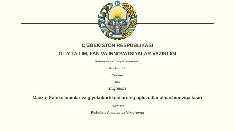 Katexolaminlar va glyukokortikoidlarning uglevodlar almashinuviga tasiri