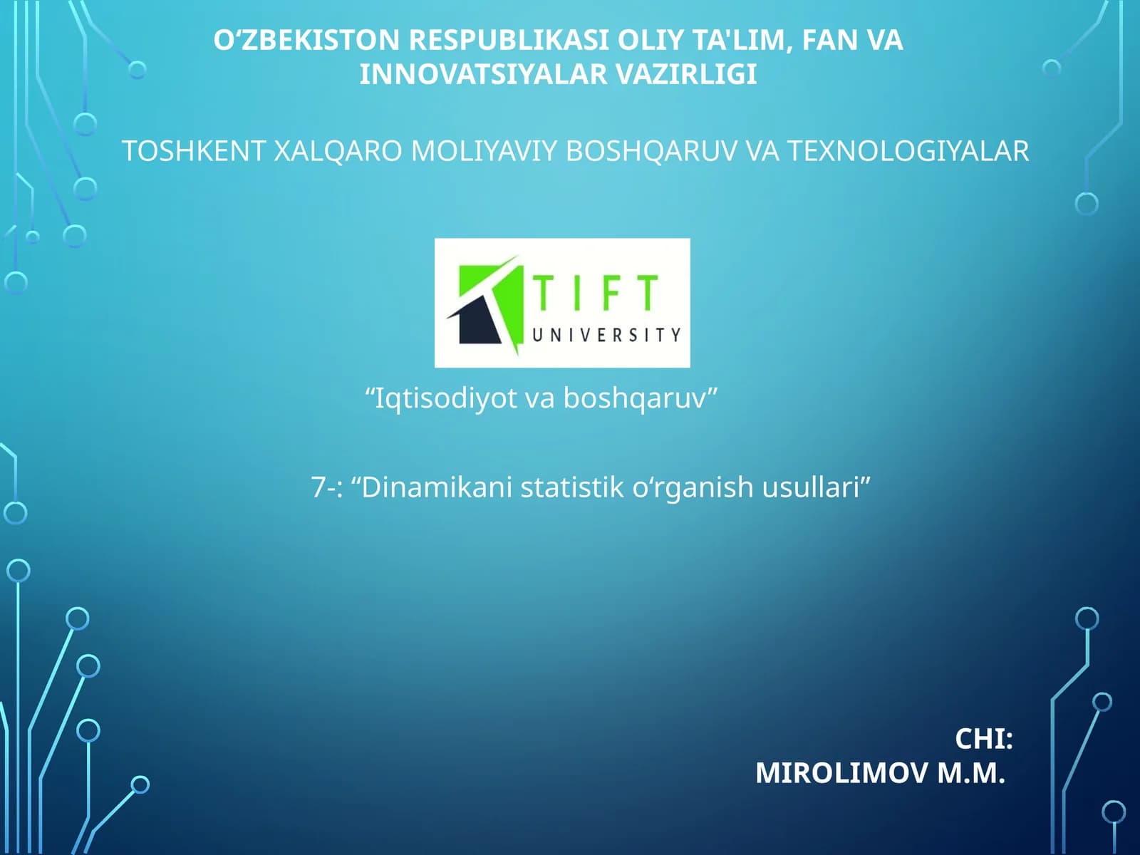 Dinamikani statistik o‘rganish usullari