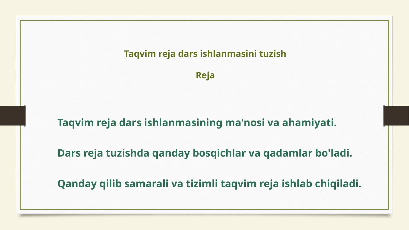 TaqvimrejadarsishlanmasinituzishReja