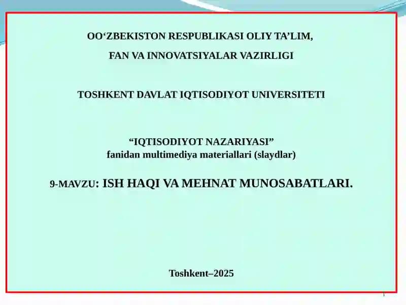 Ish haqi va mehnat munosabatlari