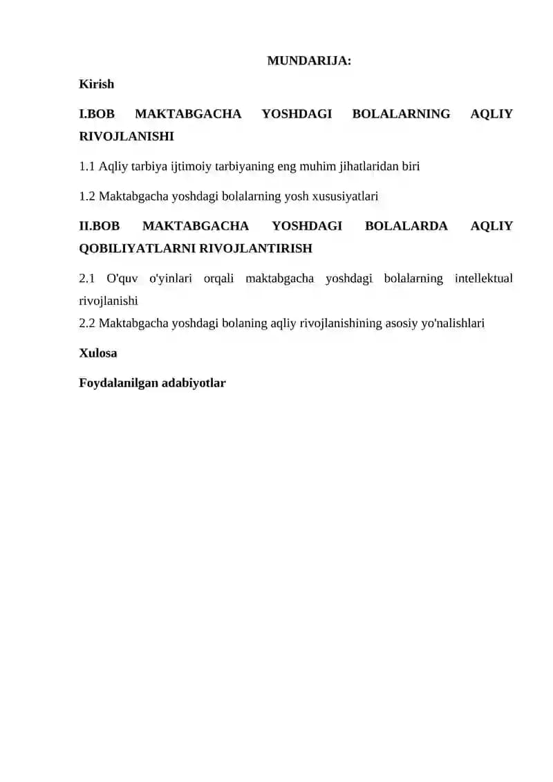 MAKTABGACHA YOSHDAGI BOLALARNING AQLIY RIVOJLANISHI