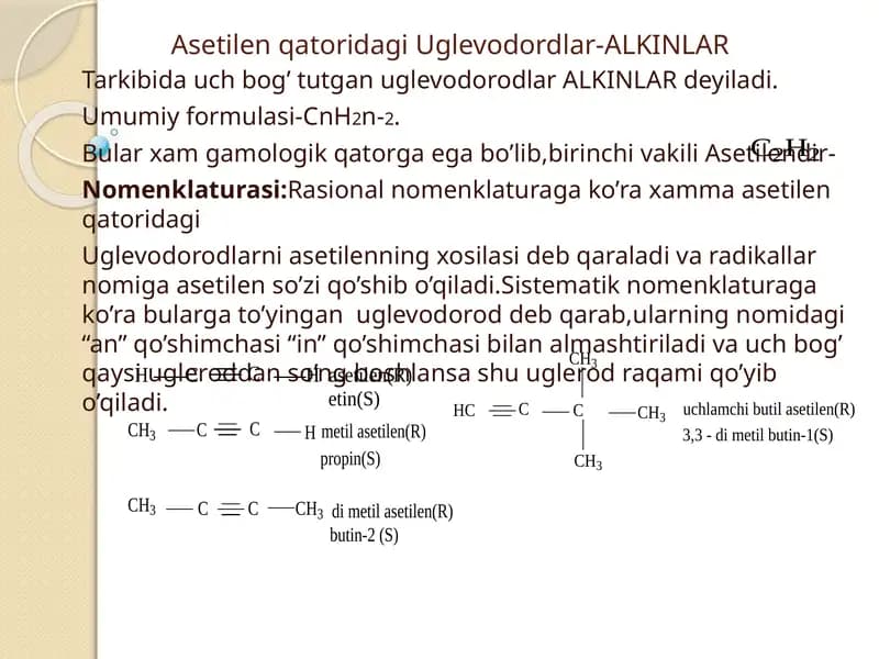 Asetilenqatoridagi Uglevodordlar-ALKINLAR