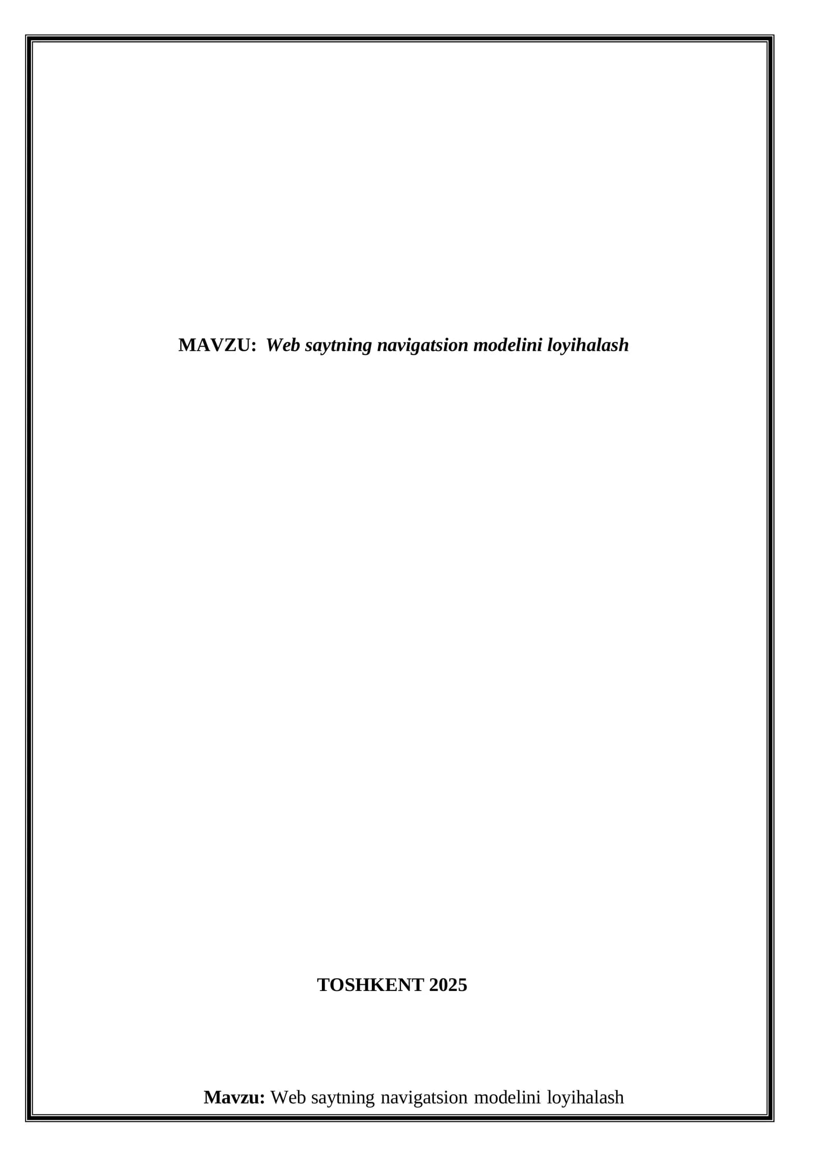 Web saytning navigatsion modelini loyihalash