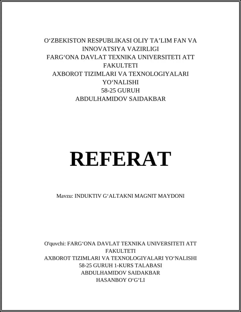 INDUKTIV GʻALTAKNI MAGNIT MAYDONI