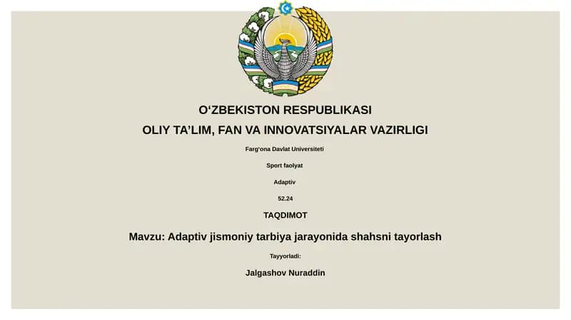 Adaptiv jismoniy tarbiya jarayonida shahsni tayorlash