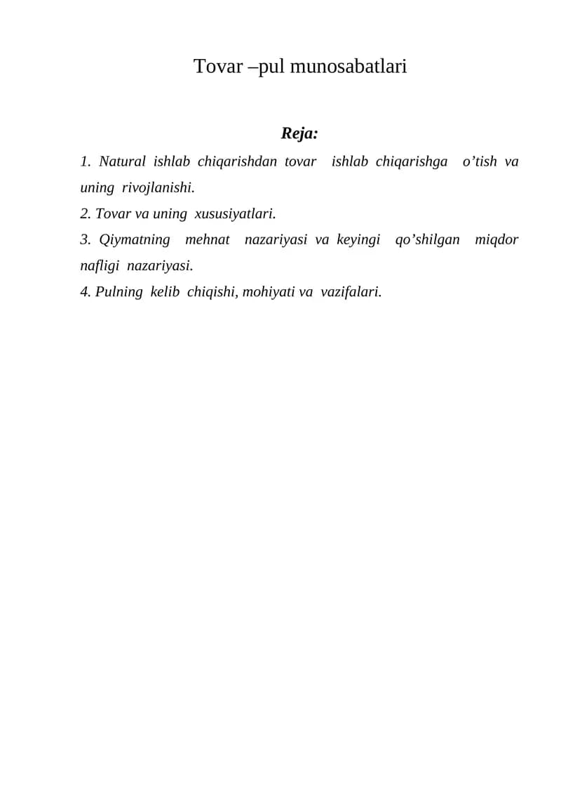 Natural va tovar xo’jaliklarining bir-biridan farqi