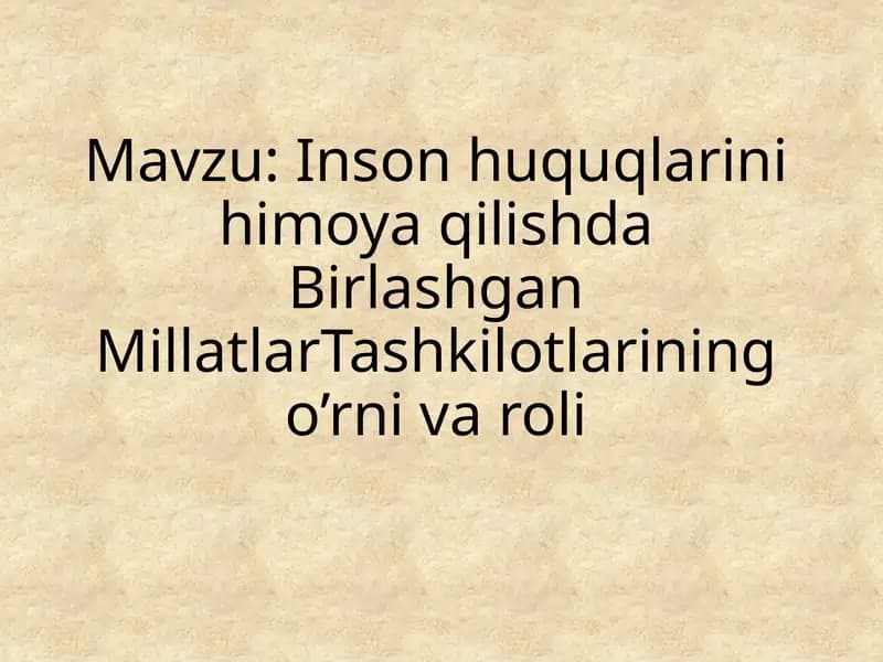 Inson huquqlarini himoya qilishda Birlashgan Millatlar Tashkilotlarining o’rni va roli