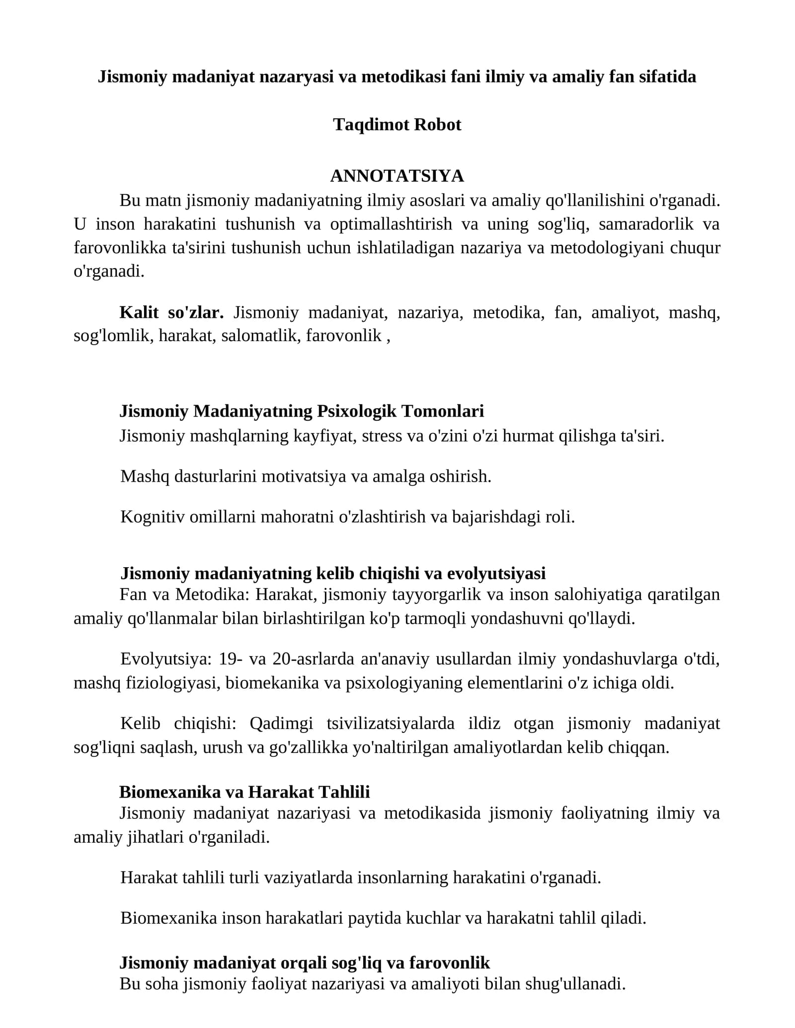 Jismoniy madaniyat nazaryasi va metodikasi