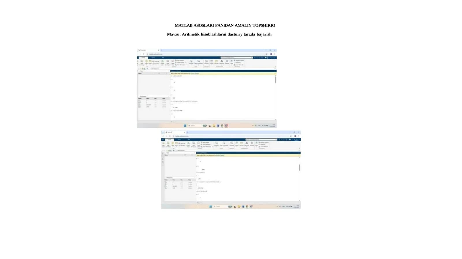 MATLAB ASOSLARI FANIDAN AMALIY TOPSHIRIQ