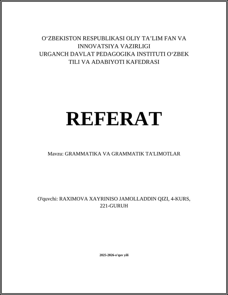 GRAMMATIKA VA GRAMMATIK TA'LIMOTLAR