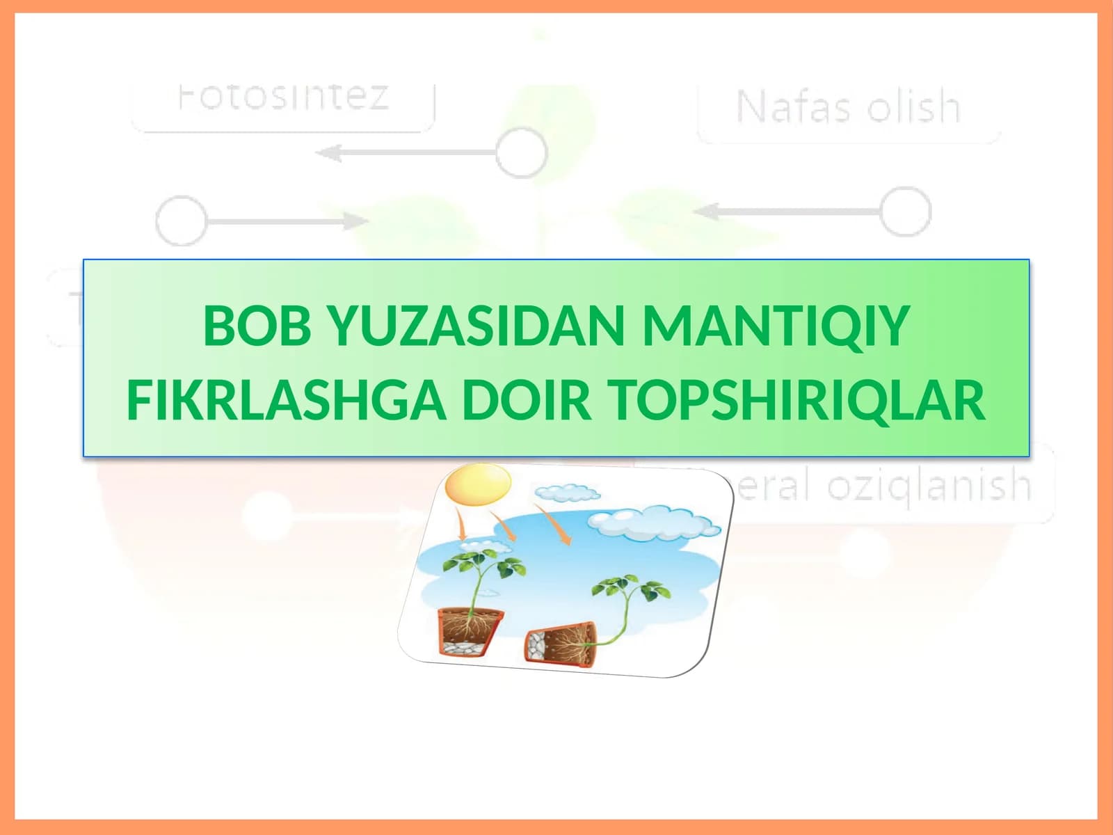 BOB YUZASIDAN MANTIQIY FIKRLASHGA DOIR TOPSHIRIQLAR