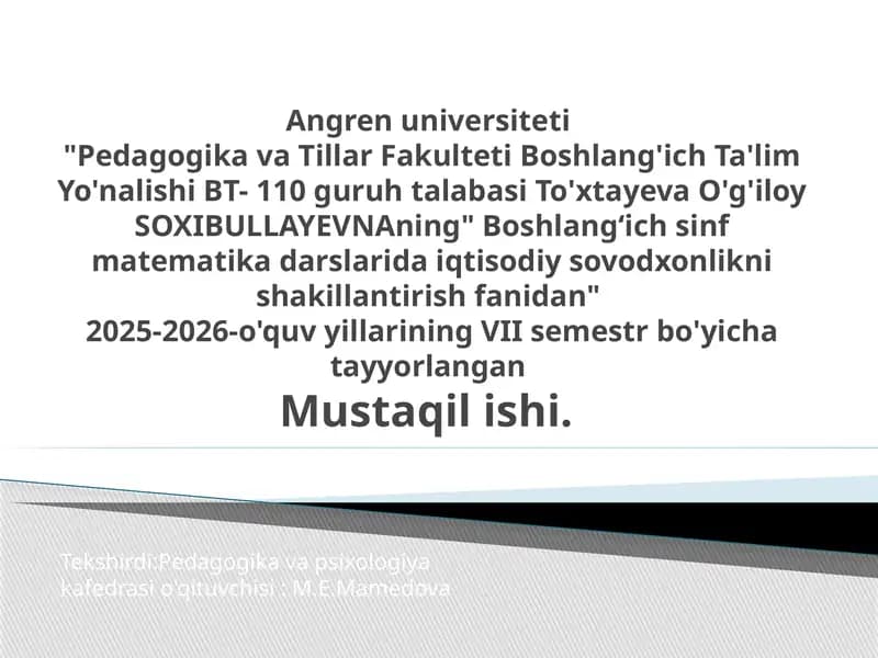 Boshlang‘ich sinf matematika darslari