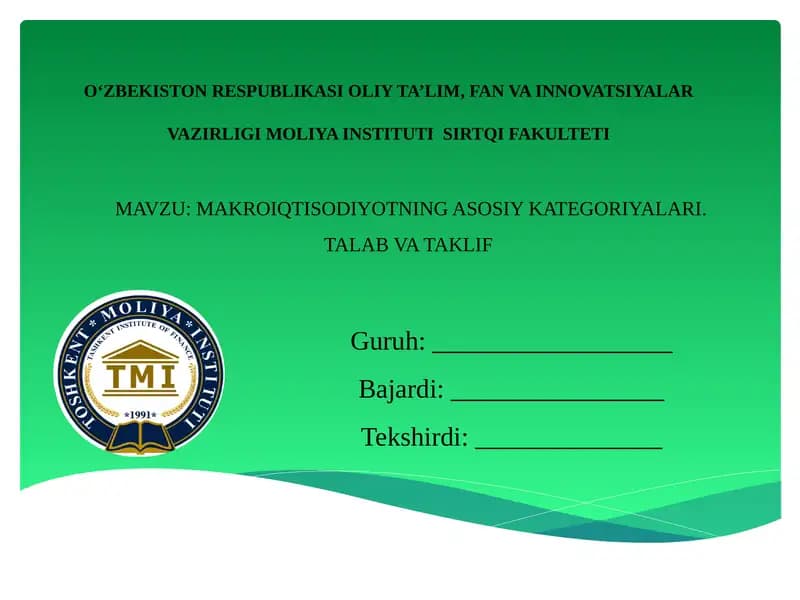 Makroiqtisodiyotning asosiy kategoriyalari