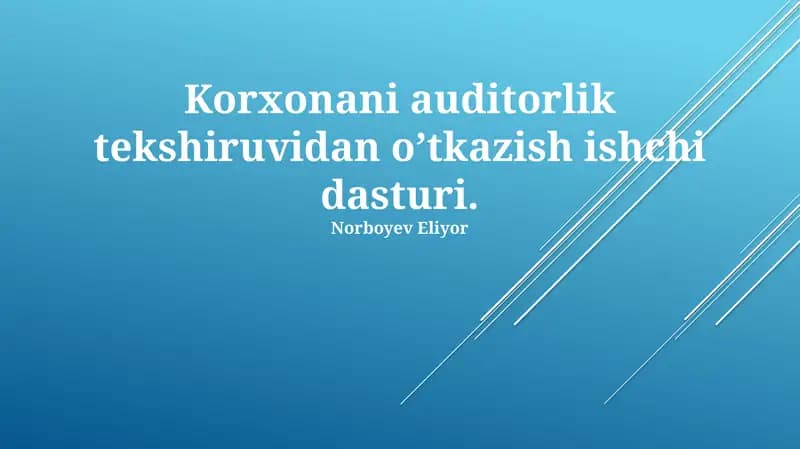 Korxonani auditorlik tekshiruvidan o’tkazish ishchi dasturi