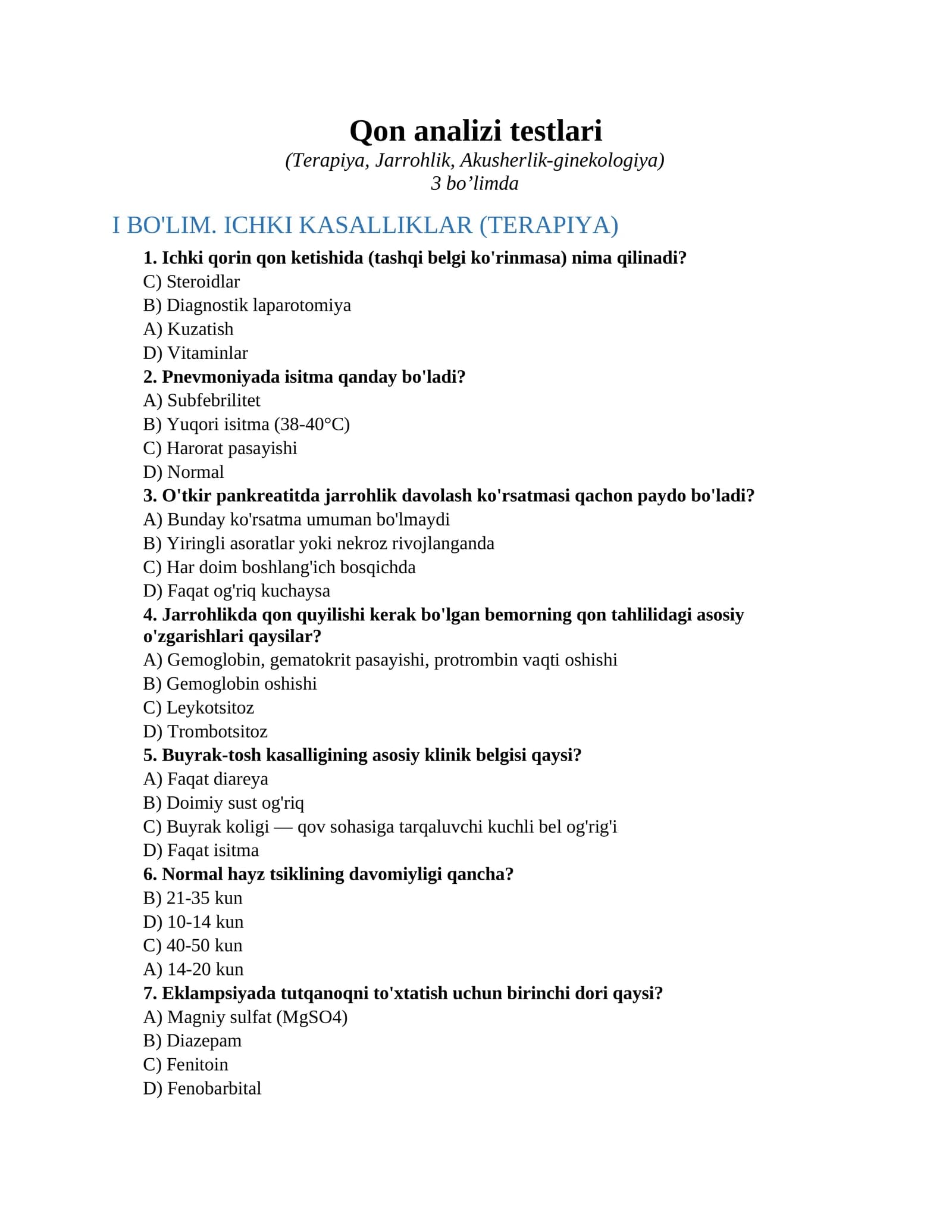 Qon analizi testlari