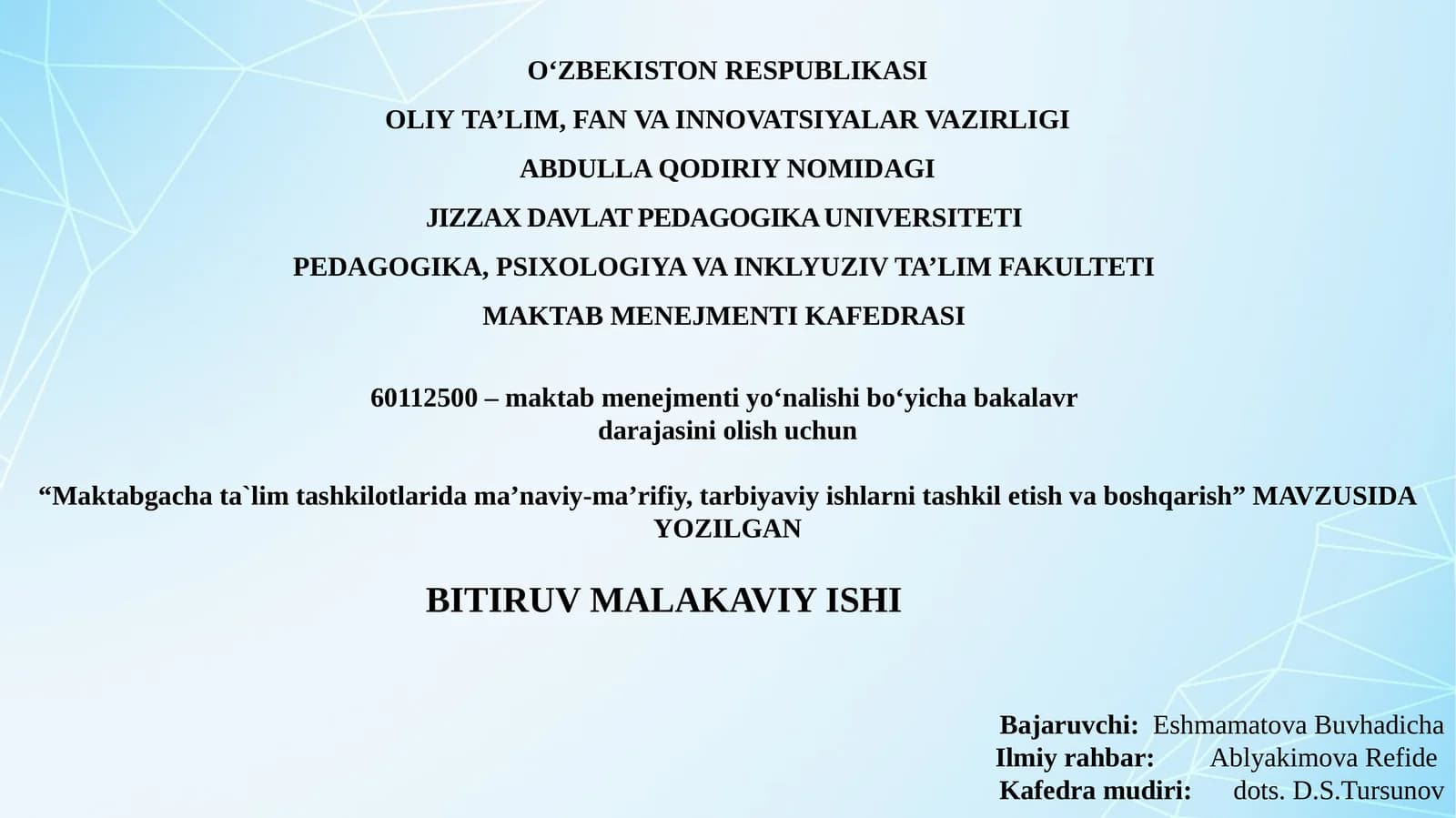 Maktabgacha ta'lim tashkil etish va boshqarish