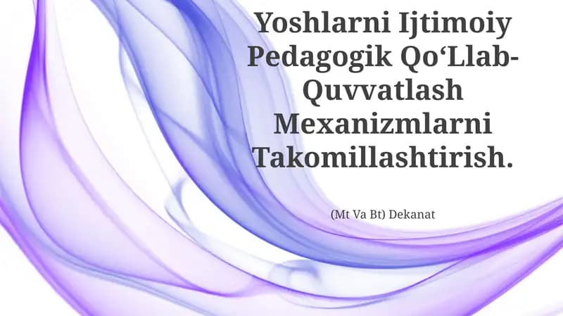 Lider Va Tashkilotchi Yoshlarni Ijtimoiy Pedagogik Qo‘Llab- Quvvatlash Mexanizmlarni Takomillashtirish