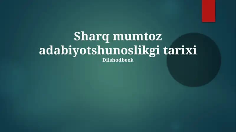 Sharq mumtoz adabiyotshunoslikgi tarixi