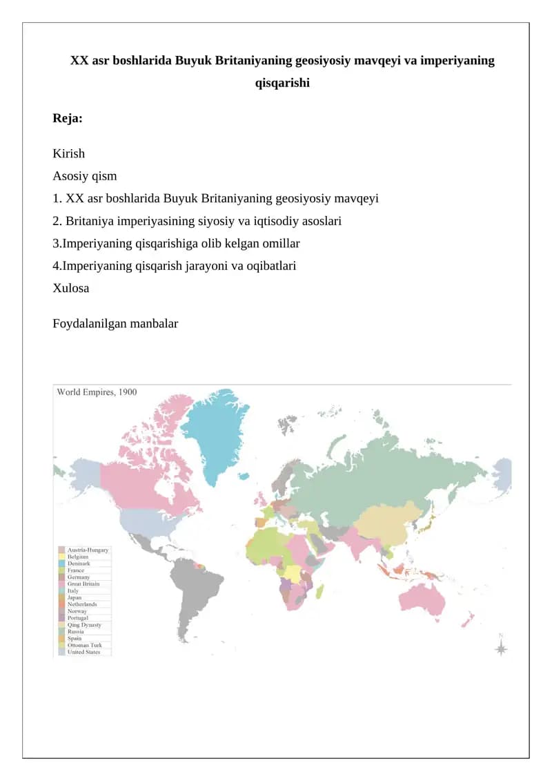 XX asr Buyuk Britaniyaning geosiyosiy va imperiya qisqarishi