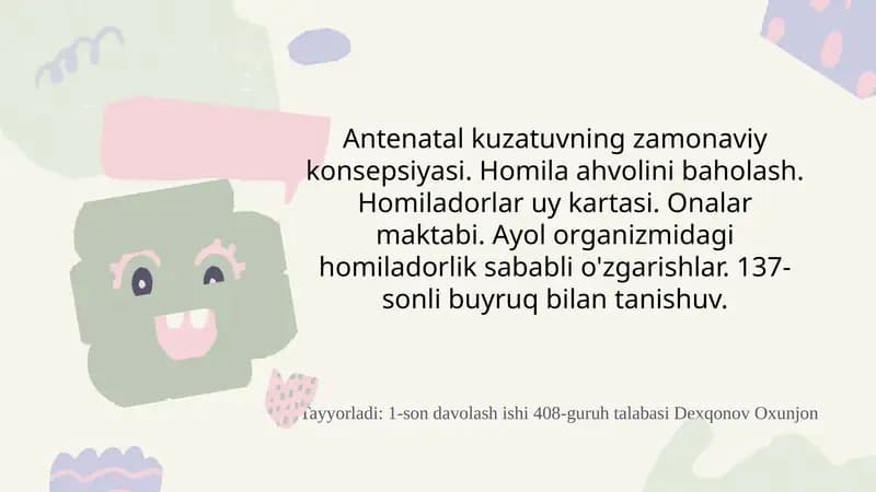 Antenatal kuzatuvning zamonaviy konsepsiyasi