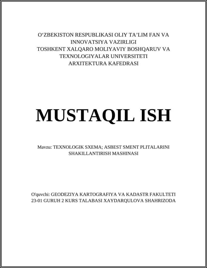 Asbest sement plitalari tayyorlash texnologiyasi