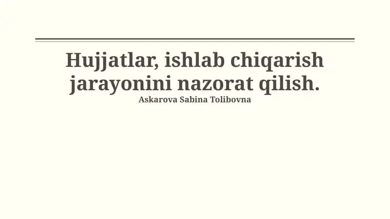Ishlab Chiqarish Jarayonini Nazorat Qilish