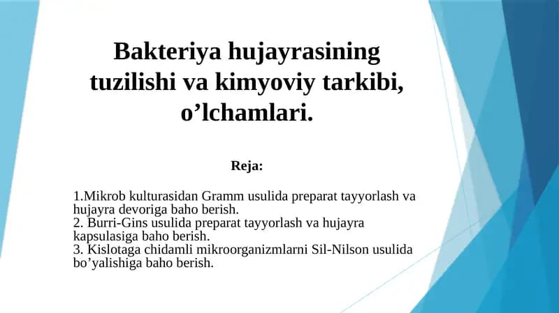 Bakteriyalar prokaryot hujayralar tuzilishi va kimyoviy tarkibi