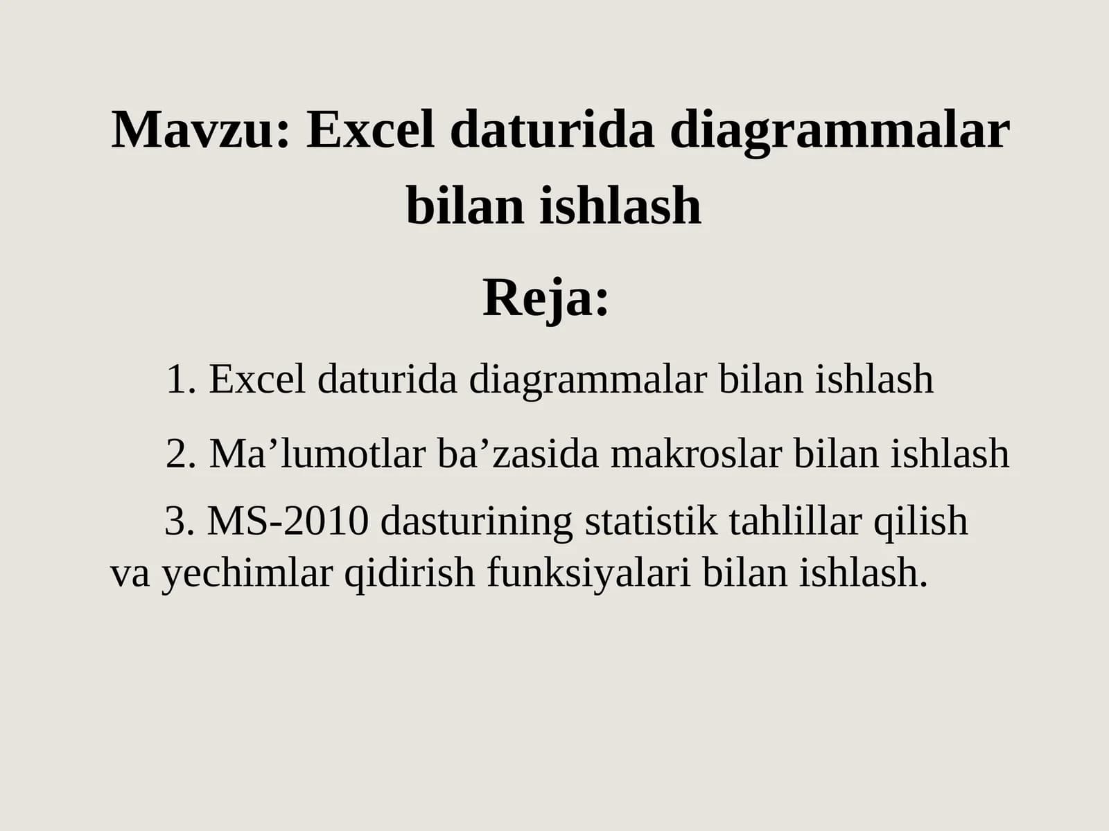 Excel daturida diagrammalar bilan ishlash